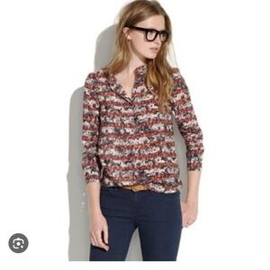 MADEWELL Broadway Broome floral striped 100% SILK 1/2 way button front blouse L